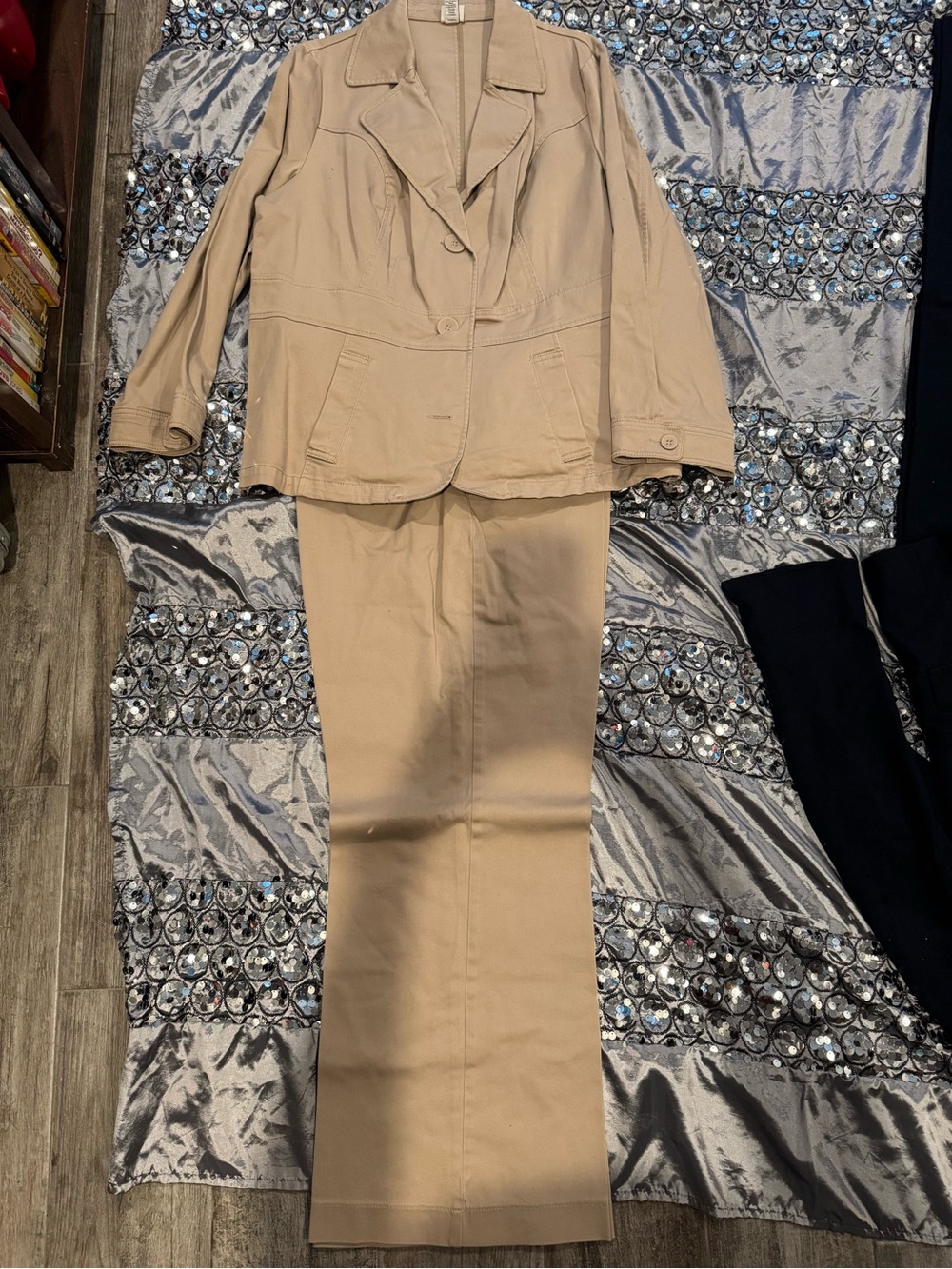 Venezia Beige Two-Piece Pantsuit Jacket and Straight Leg Pants